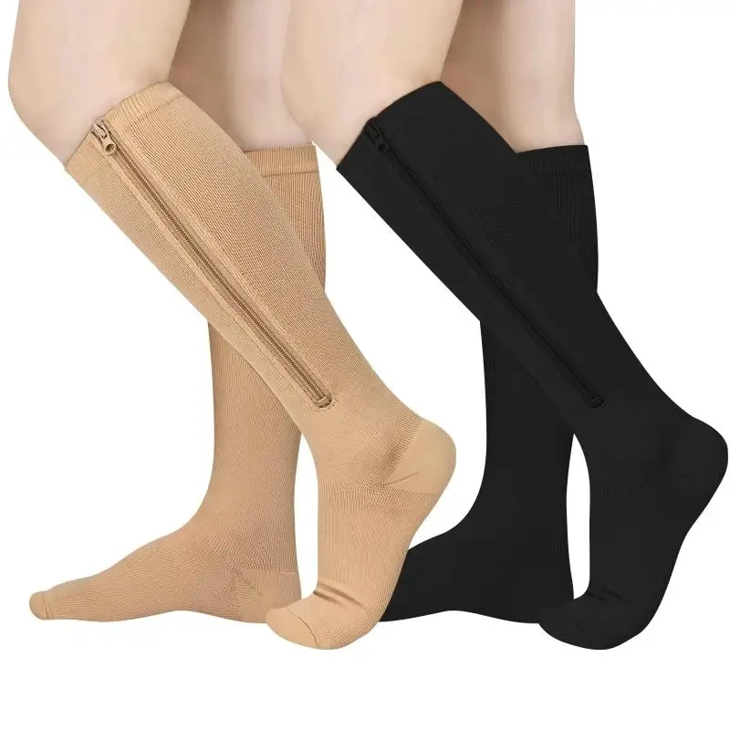 Calcetines médicos de compresión con cremallera para hombre y mujer, medias de presión con punta cerrada de nailon de alta elasticidad para Edema,