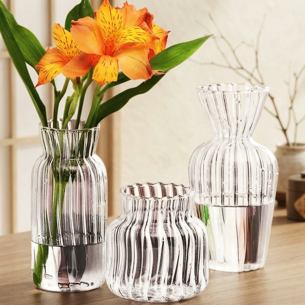 Nordisches Klarglas-Vasenset, minimalistisches Hydrokultur-Pflanzgefäß für Heimdekoration, moderner Blumenhalter, Tisch-Terrarium