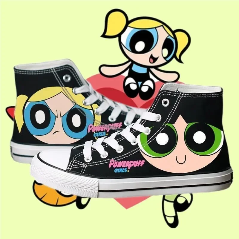 Student canvas shoes anime Powerpuff Girls high-top sneakers women's spring and autumn ins style wear-resistant casual shoes