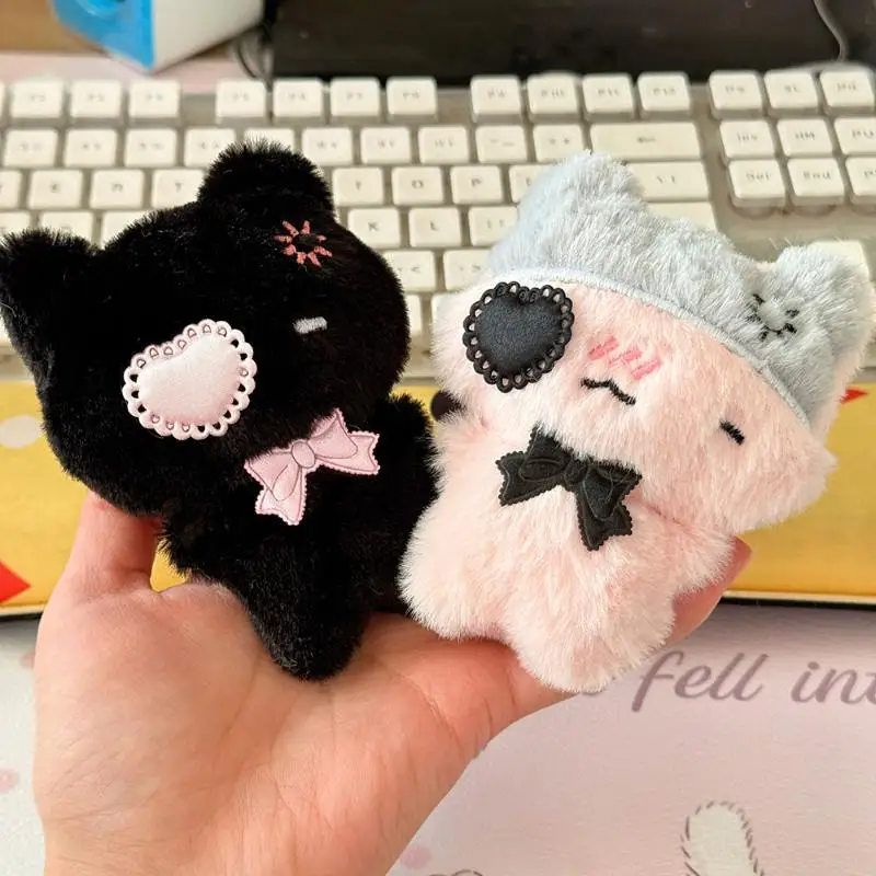 Kawaii Pink Cat Black Cat Doll Backpack Decoration Cute Cartoon Plush Kitty Keychain Pendant Bag Charm Key Ring Accessories Gift