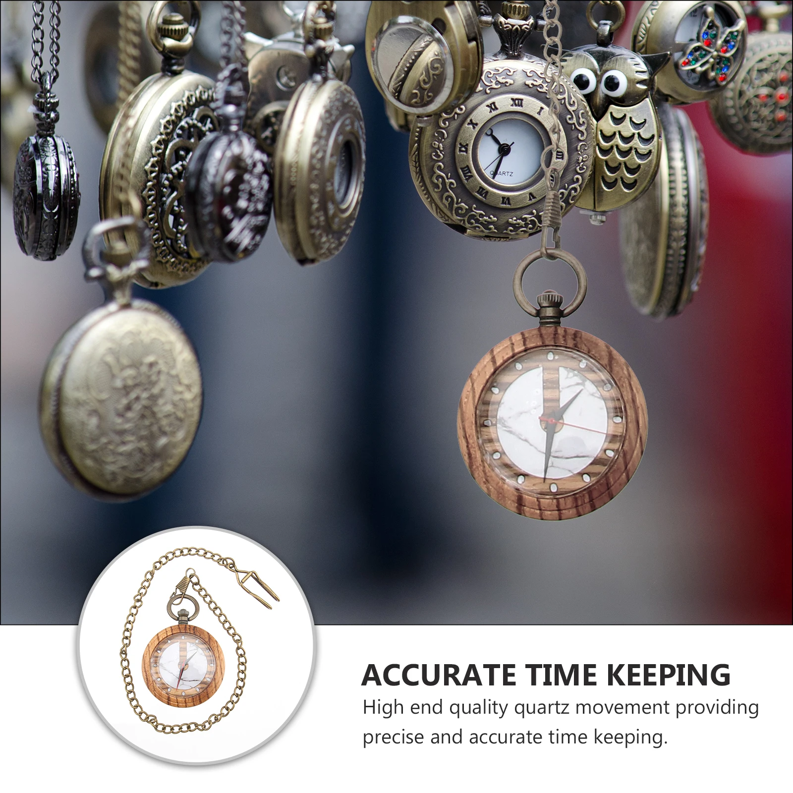 Wooden Quartz Watch for Men Women Glass Pocket Watch Precise Timekeeping Gift