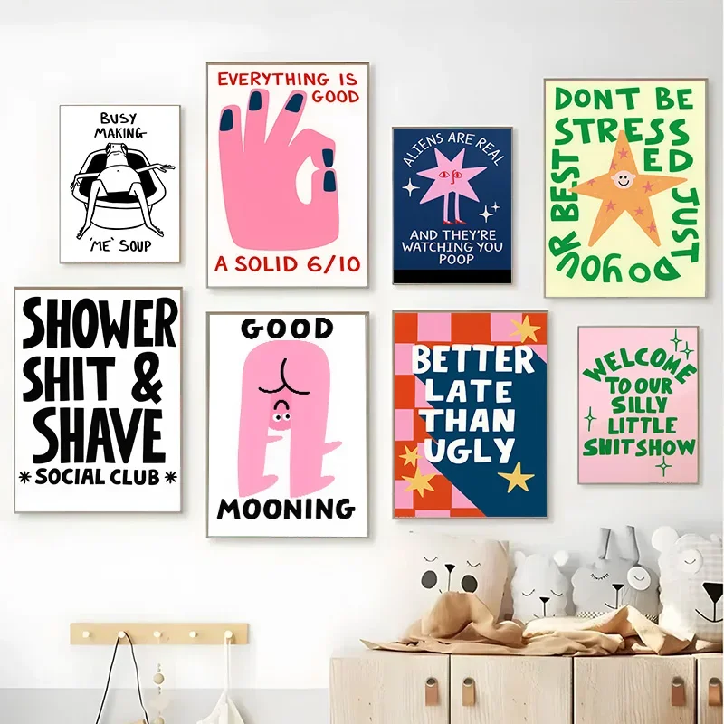 Humorous Funny Slogans Retro Abstract Poster Diamond Print Painting Frog Bathing Wall Art Living Room Bathroom Toilet Home Dec