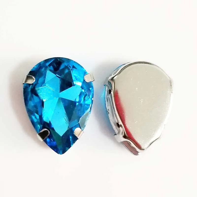Top Crystal Glass Drop Shape Rhinestones, Lake Blue Setting Stones, Use for Needlework, DIY Clothing Sewing Accessories, SD4Z13