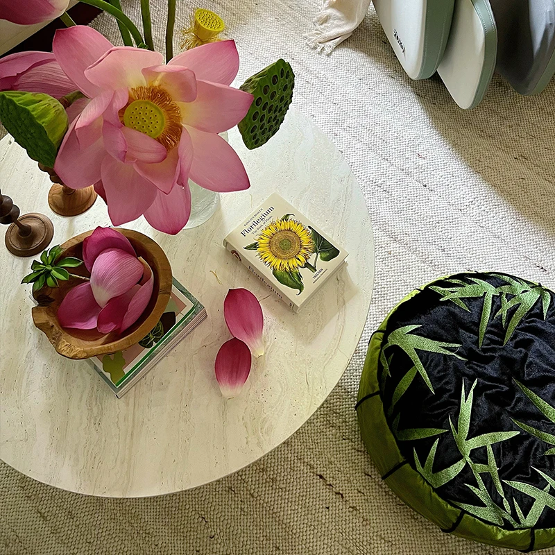 Natural Cave Stone Tea Table Marble Living Room Wabi Sabi French Round Coffee Table