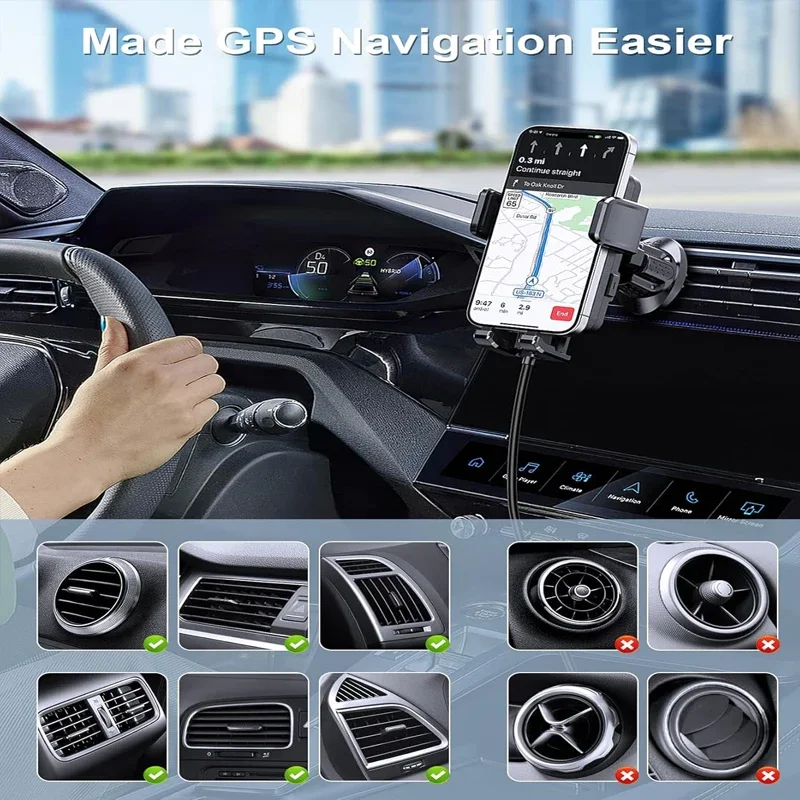 UYUXIO Wireless Car Charger 66W Fast Charging Auto Clamping Air Vent Car Phone Holder with LED Light for iPhone 16 15 14 Pro Max