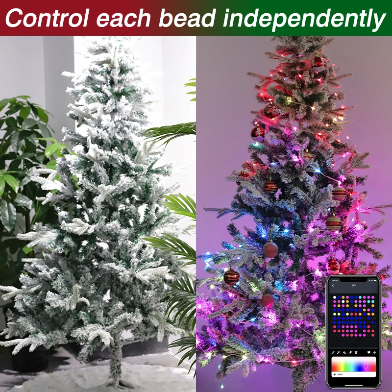 20m 200Led Fairy RGBIC String Light Usb Smart Bluetooth Music Magic Leather Garland Lamp With Remote Christmas Tree Decor Light