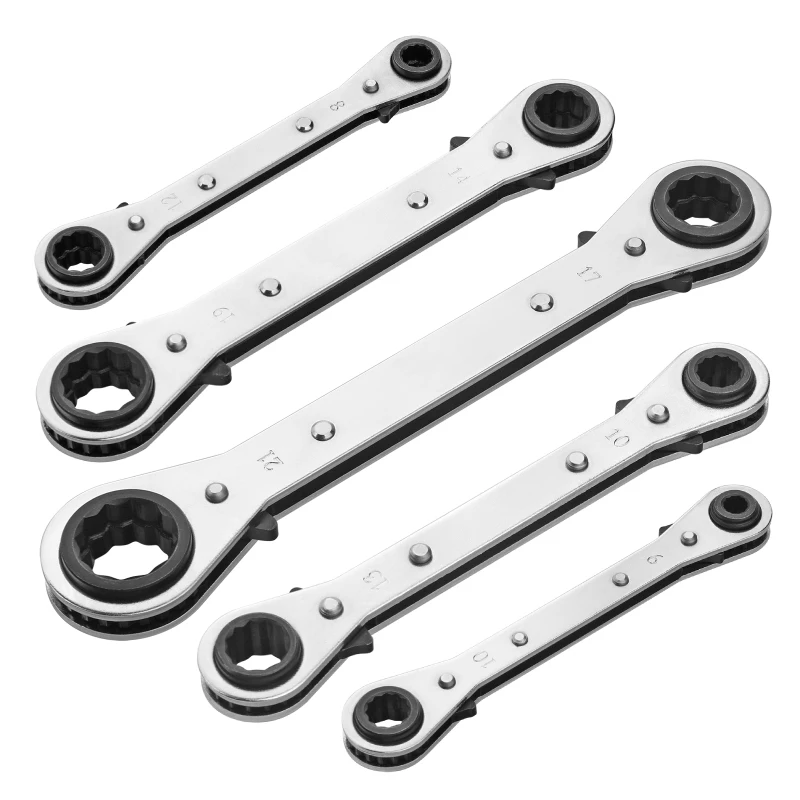 4 in 1 Ratcheting Wrench Set with Double Head, Dual Directional Gears, Fast and Labor-Saving for Cars and Bikes 6~21mm