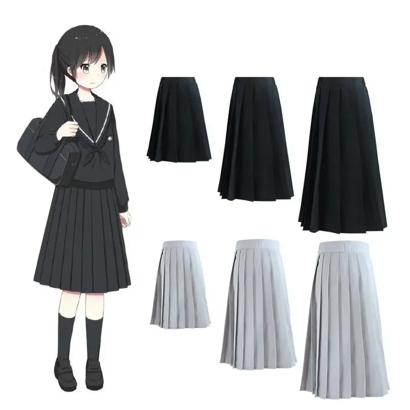 Korean Japanese Version High School Student Skirt Uniform Pleated Tight Waist Black Skirt Collage Women Girls Jk Suit Kawaii XXL