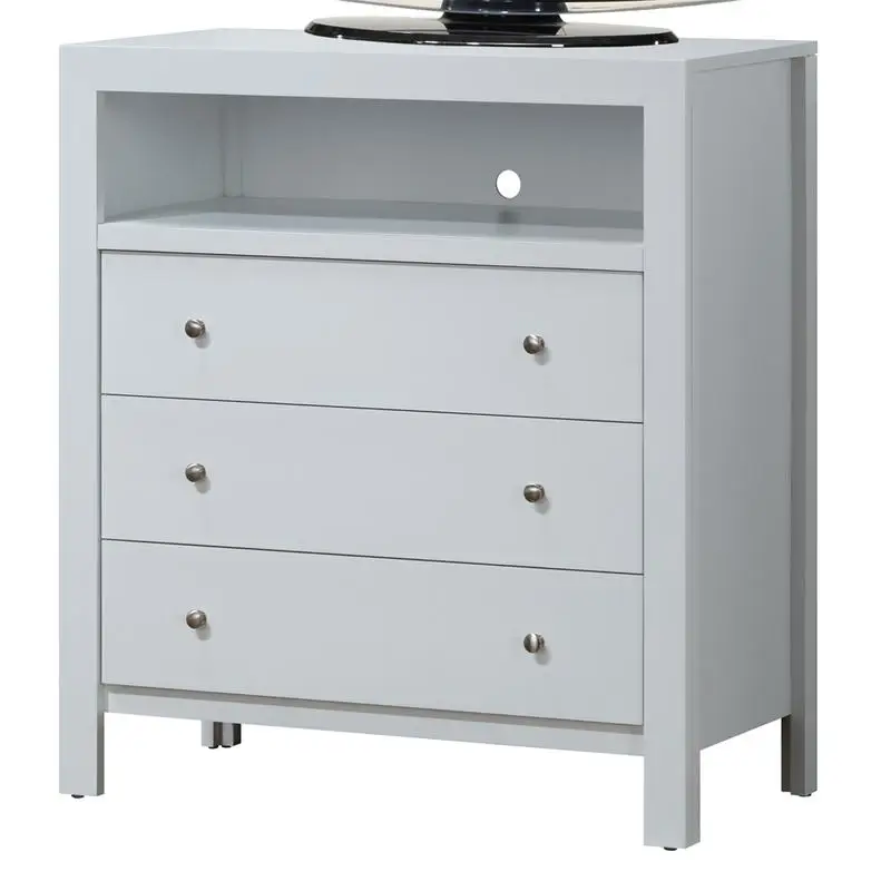Elegant White Transitional Media Chest TV Stand  for Living Room Storage Unit