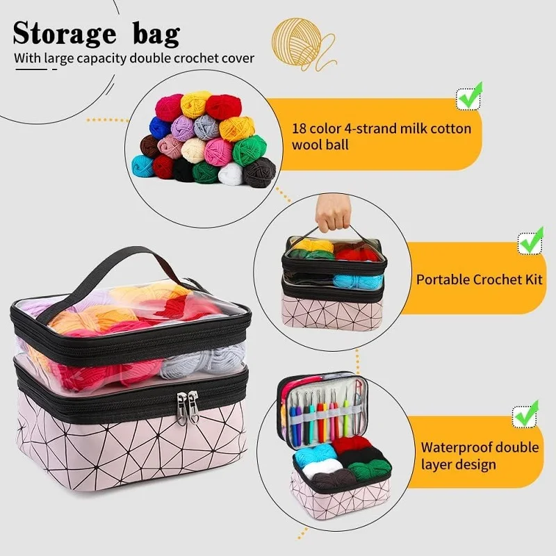 Kaobuy 105Pcs Crochet Kit Beginner Crocheting Kit with Yarn Set Includes Complete Accessories-Perfect for Adults and Children