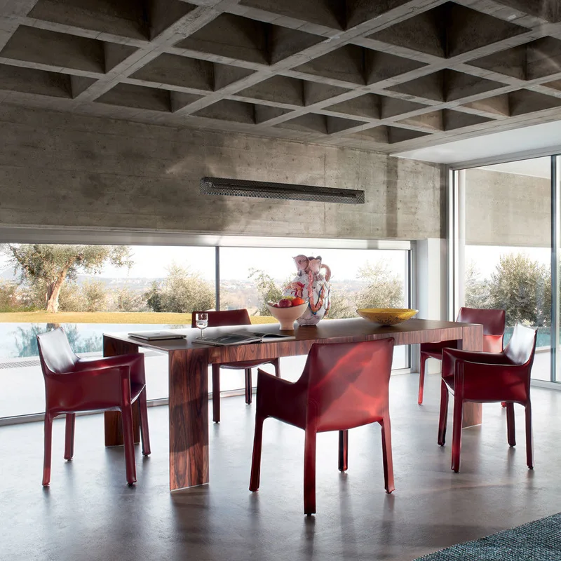 Solid wood dining table Italian minimalist rectangular red oak dining table wide leg large board table bathroom pet