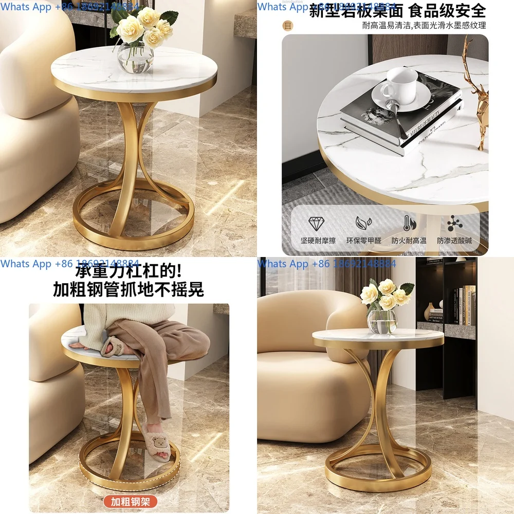 

Creamy Style Luxury Stone Side Table Small Minimalist Movable Living Room Sofa Corner Table Balcony Round Table