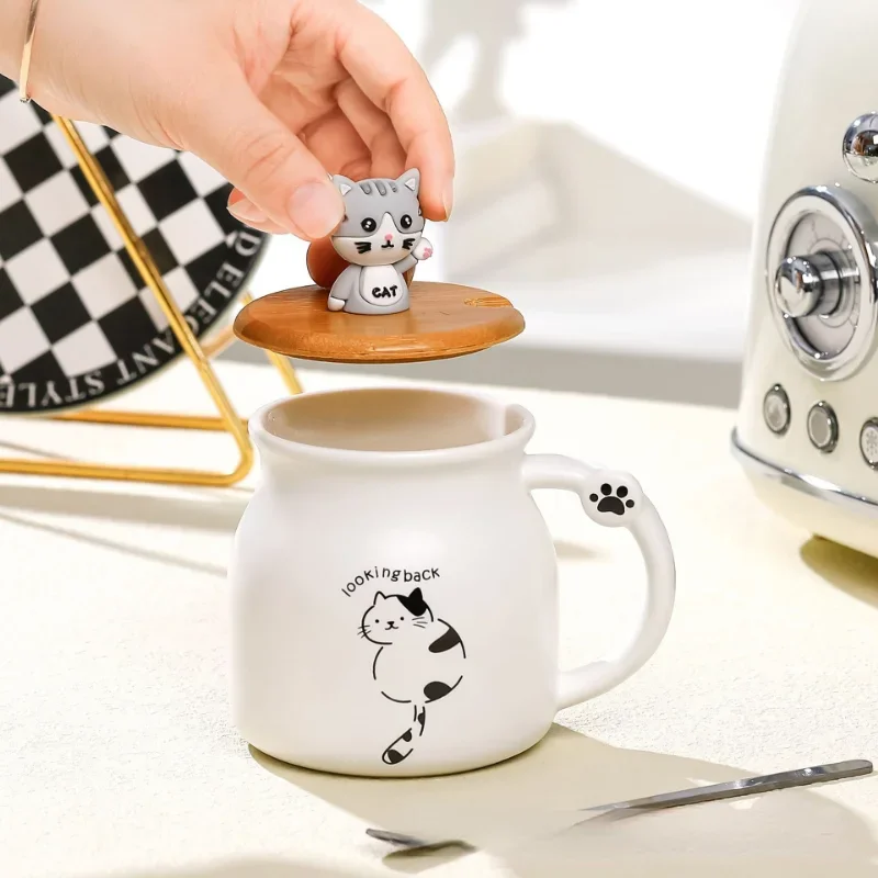 Creative Color Cat Heat-resistant Mug Cartoon with Lid Cup Kitten Coffee Ceramic Mugs Children Cup Office  Drinkware Gift