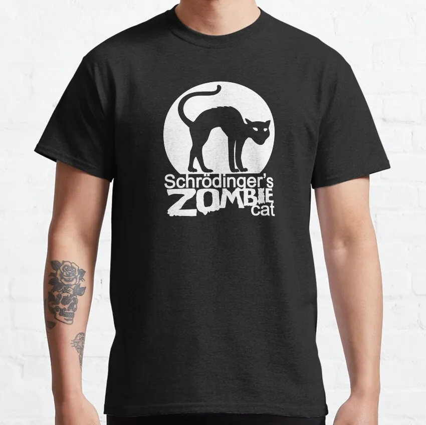 Schrodinger's Zombie Cat Graphic T-Shirt Short Sleeve Quantum Physics Funny Science Casual Streetwear Unisex Tee S-6XL