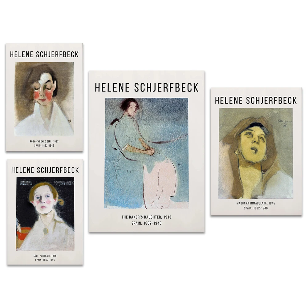 Helene Schjerfbeck - Self Portrait, 1915 - Vintage Exhibition Helene Schjerfbeck Typographic Poster - Abstract Home Decor Art