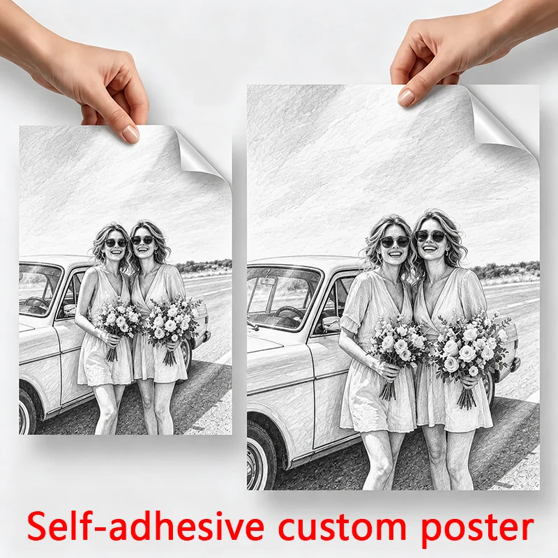 1 Custom Self-Adhesive Poster Print，transform your photos into pencil sketch art, and give meaningful gifts