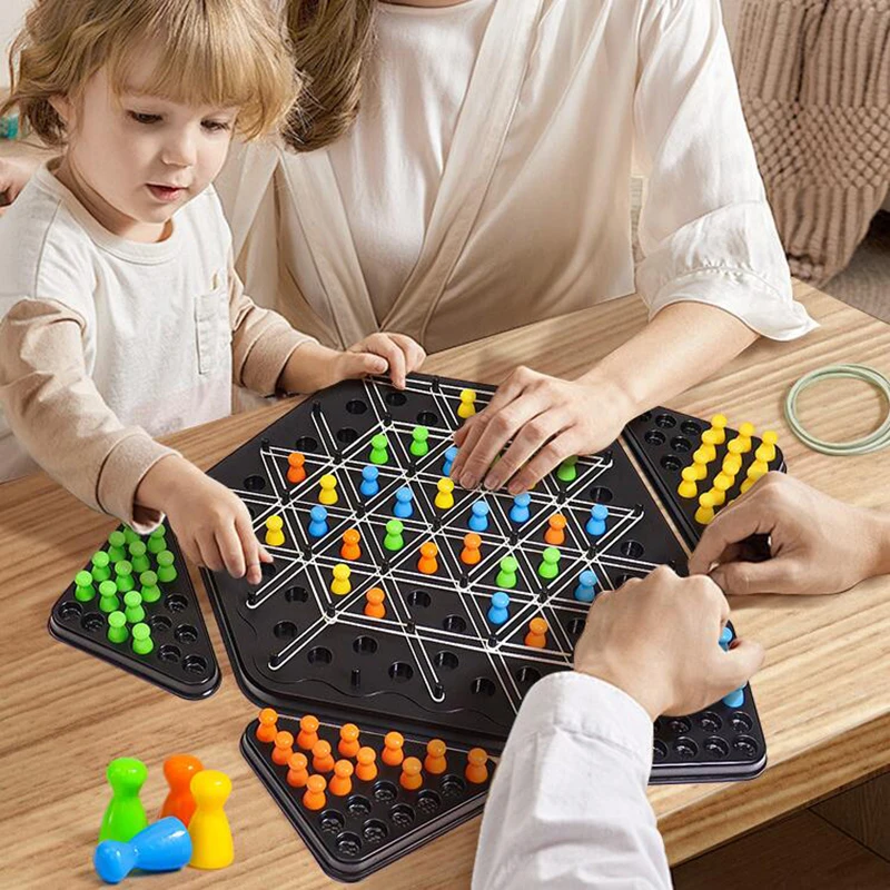 1Set Geometry Chain Chess Desktop Game Rubber Band Training Family Interaction Exercise Thinking Toys Gifts Puzzle Chess