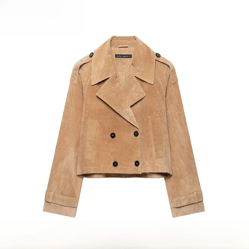 Early Autumn New Arrival Women's Fashion Slim Fit Short Coat Versatile Simple Design Polyester Fiber Long Sleeve Double Button