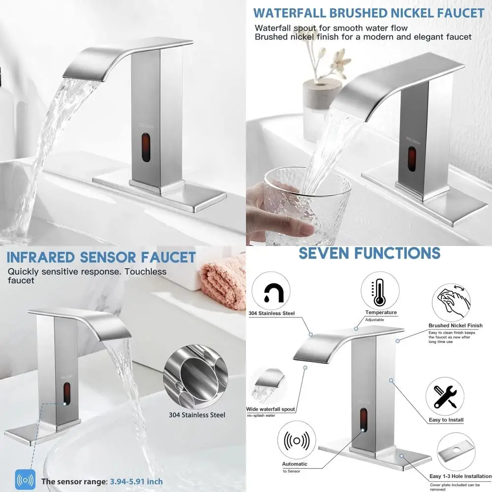 

Sensor-Activated Touchless Faucet with Temperature Control, Brushed Nickel Finish