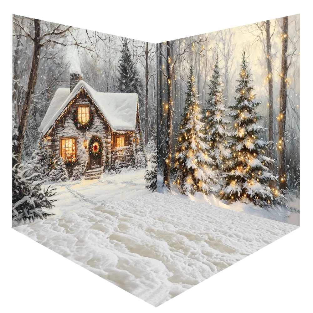

Photography Background Christmas Forest House Snowy Xmas Tree Kids Family Holiday Portrait Decor Backdrop Photo Studio