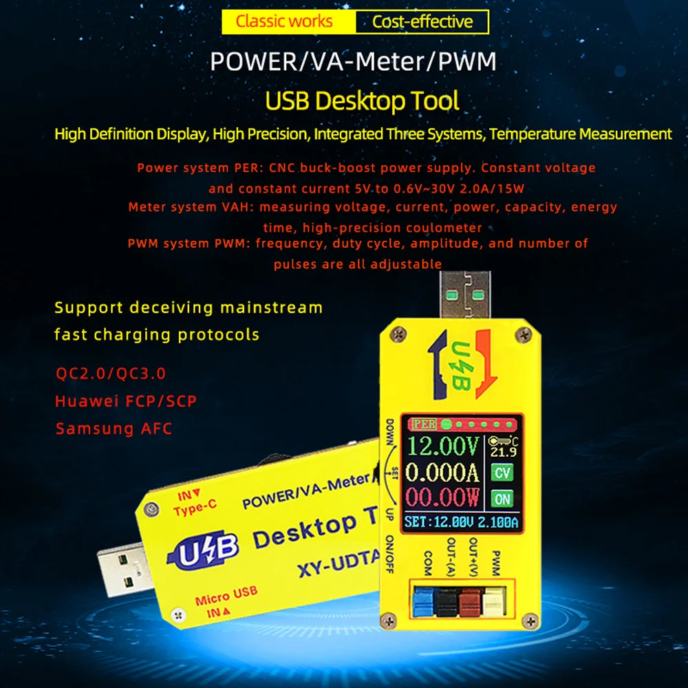 XY-UDTA CNC USB Voltage Step Up Down Power Supply Module 1.44 inch LCD Display 15W Voltmeter Ammeter Coulometer PWM Generator