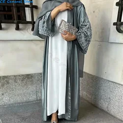 Yaz açık Abaya Kimono Dubai parti Kaftan katı boncuklu müslüman moda başörtüsü elbise Abayas kadınlar için türkiye Islam mütevazı kıyafet