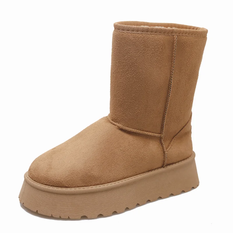 2026 New Fashion Women Snow Boots Waterproof Warm Platform Winter Slip on Flat Casual Woman  Boots Mid-calf Large Size 36-41