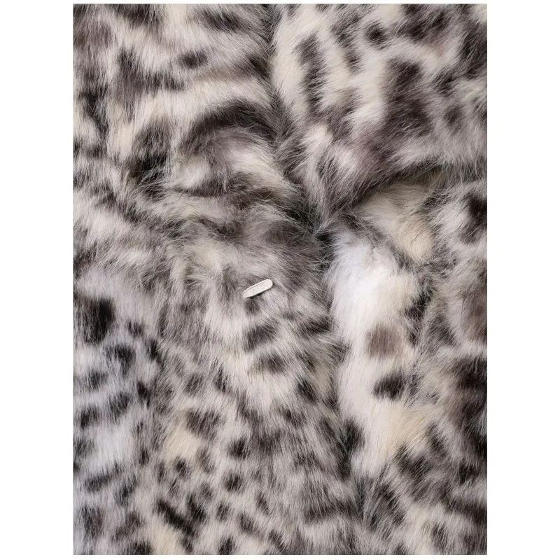 الخريف المرأة طباعة فو الفراء سترة عادية كبيرة التلبيب طوق المرأة معطف موضة الدافئة زر سترة الإناث شيك القمم