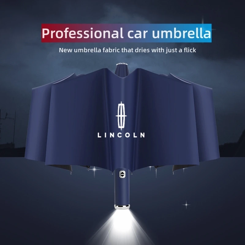 Fully Automatic Folding Umbrella with Double Bones LED Windproof Parasol For Lincoln MKC MKZ MKX MKT Corsair Nautilus Navigator