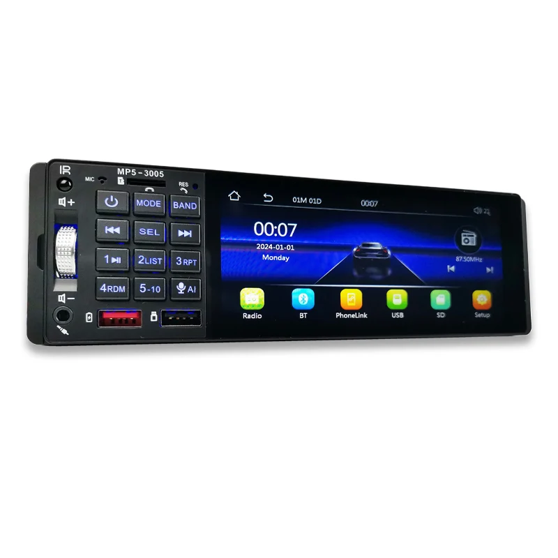 Autoradio 1 Din Con Carplay Wireless E Android Auto | Touch 5", EQ, Mirror Link, FM, Bluetooth, USB/Type-C E Telecamera 1080P