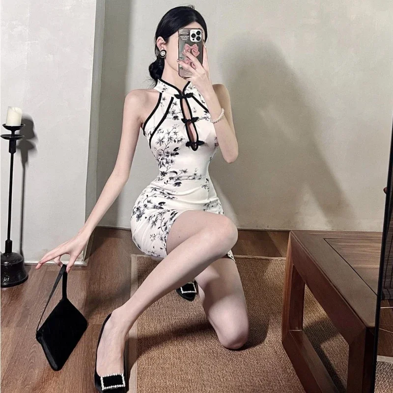 150Kg Extra Large Size Cheongsam Vintage Chinese Traditional Qipao Dress Sexy Mini Slim Split Chinese Dress Cosplay Costume