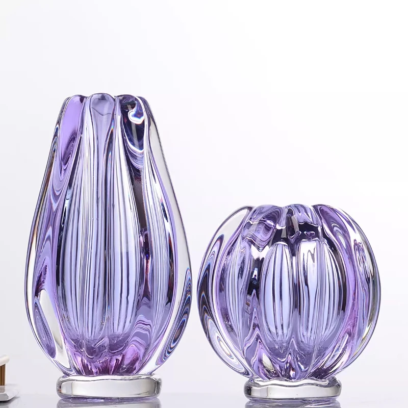 Purple striped big belly bottle, modern simple style high-end glazed vase