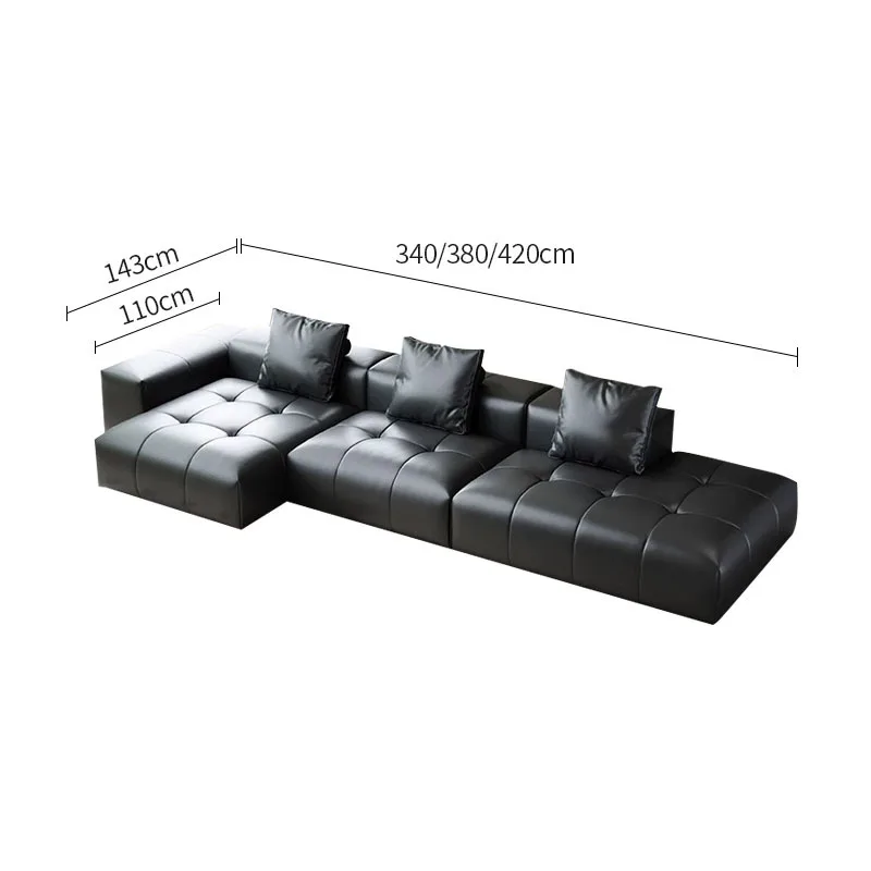 Italian minimalist pixel module tofu block leather sofa villa large flat living room combination straight row