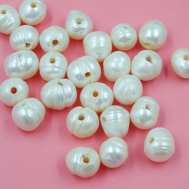 30PCS/lot 10MM 2.0 hole natural white freshwater pearl loose bead