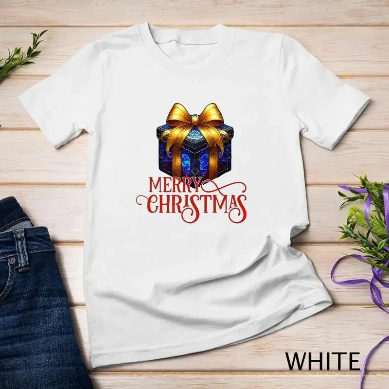 Magical Stained Glass Christmas Gift Box Graphic Tee Funny Unisex T shirt