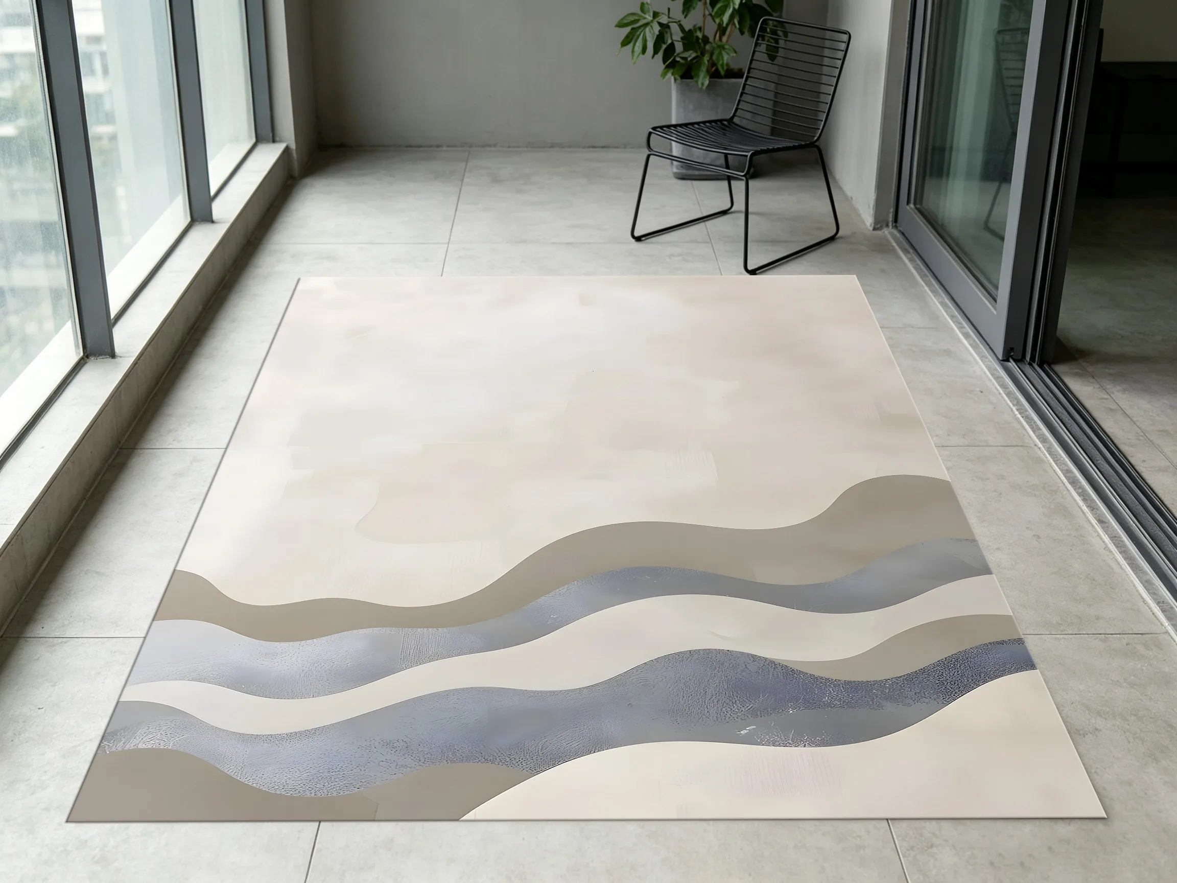 Area Rug Off-White Gradient Gray-Brown Artistic Wave Lines Velvet for Living Room Bedroom Home Decor