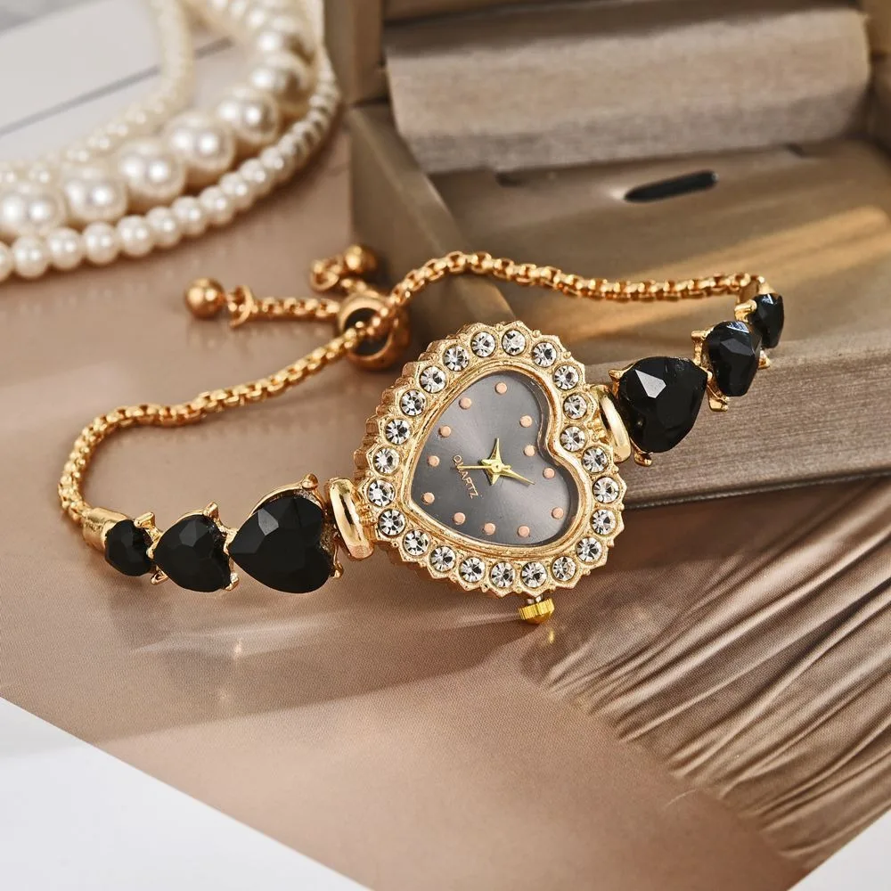 Adjustable Quartz Women's Watch Waterproof Alloy Heart-shaped Bracelet Watch Elegant Exquisite Sparkling Watch Fashionable