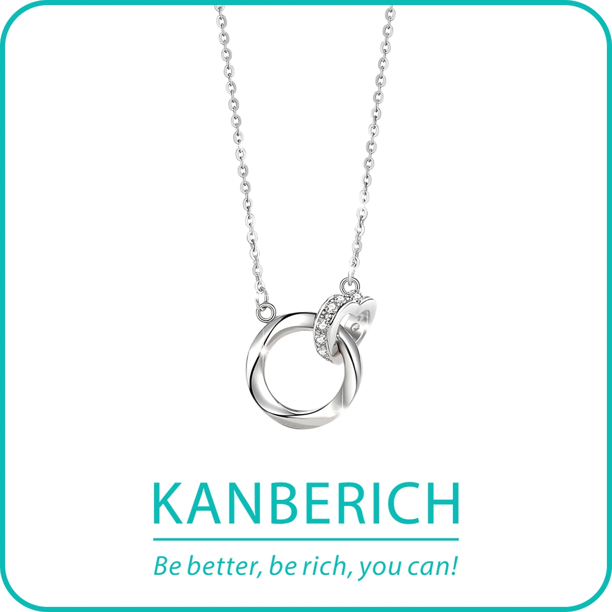 

Kanberich S925 Real Sterling Silver Cubic Zirconia Love Heart Mobius Double Rings Pendant Clavicle Chain Necklace