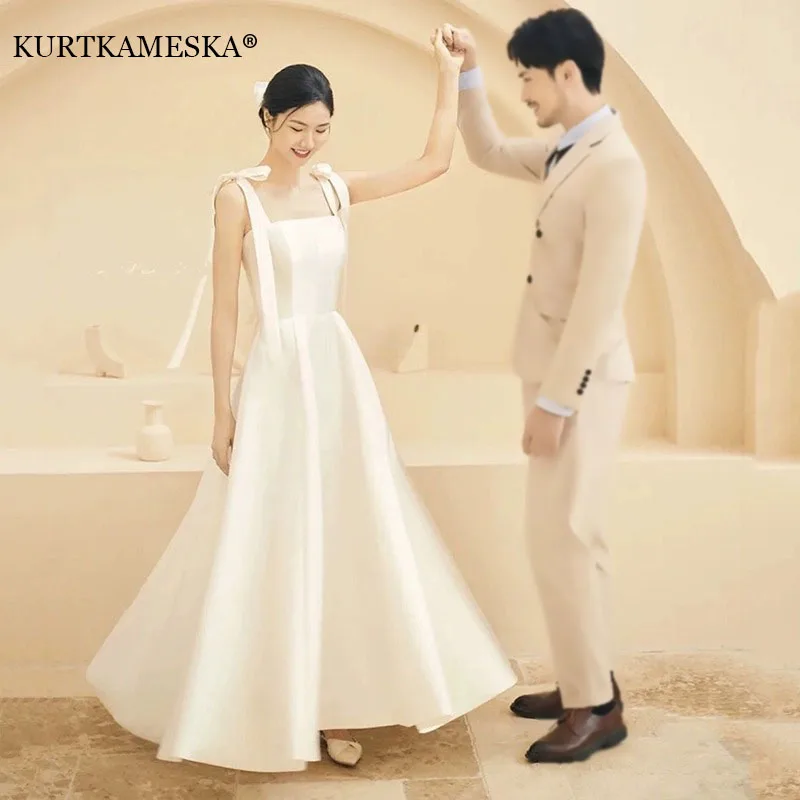 فستان زفاف أنيق خفيف فساتين ماكسي طول مزاجه الرجعية بسيط الحمالات فستان سهرة فستان رسمي Vestidos De Fiesta