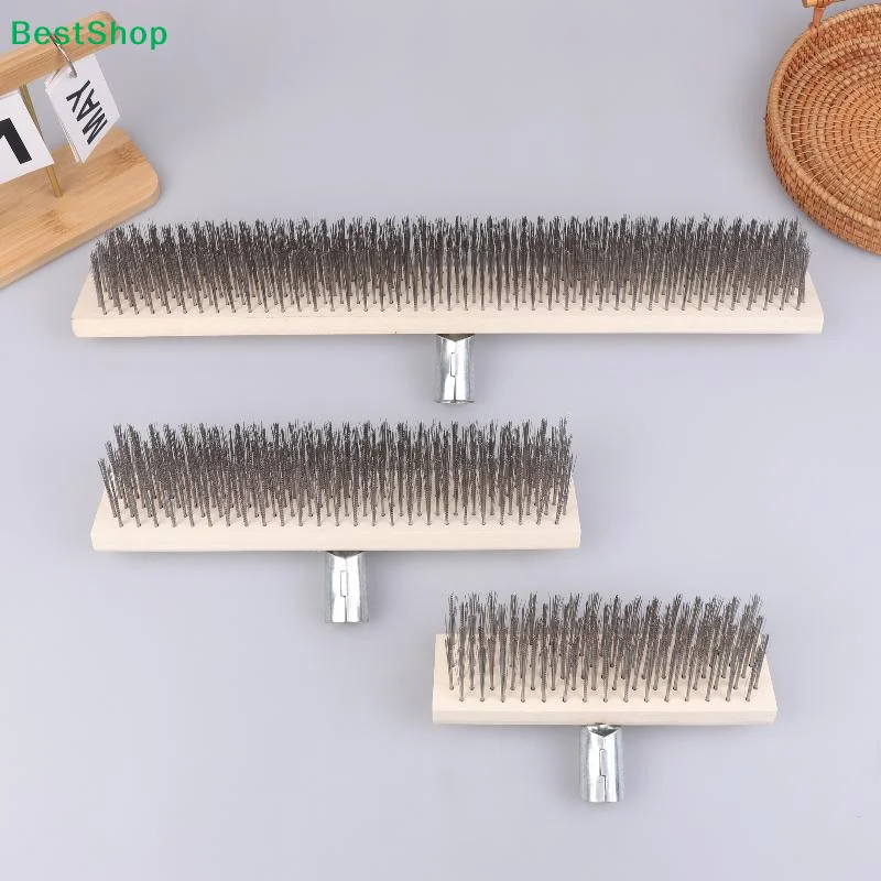 ♥Stainless Steel Wire Brush Set | Wooden Handle Scrub Brushes (3 Sizes) for Cleaning Grills, Workbenches & Surfaces