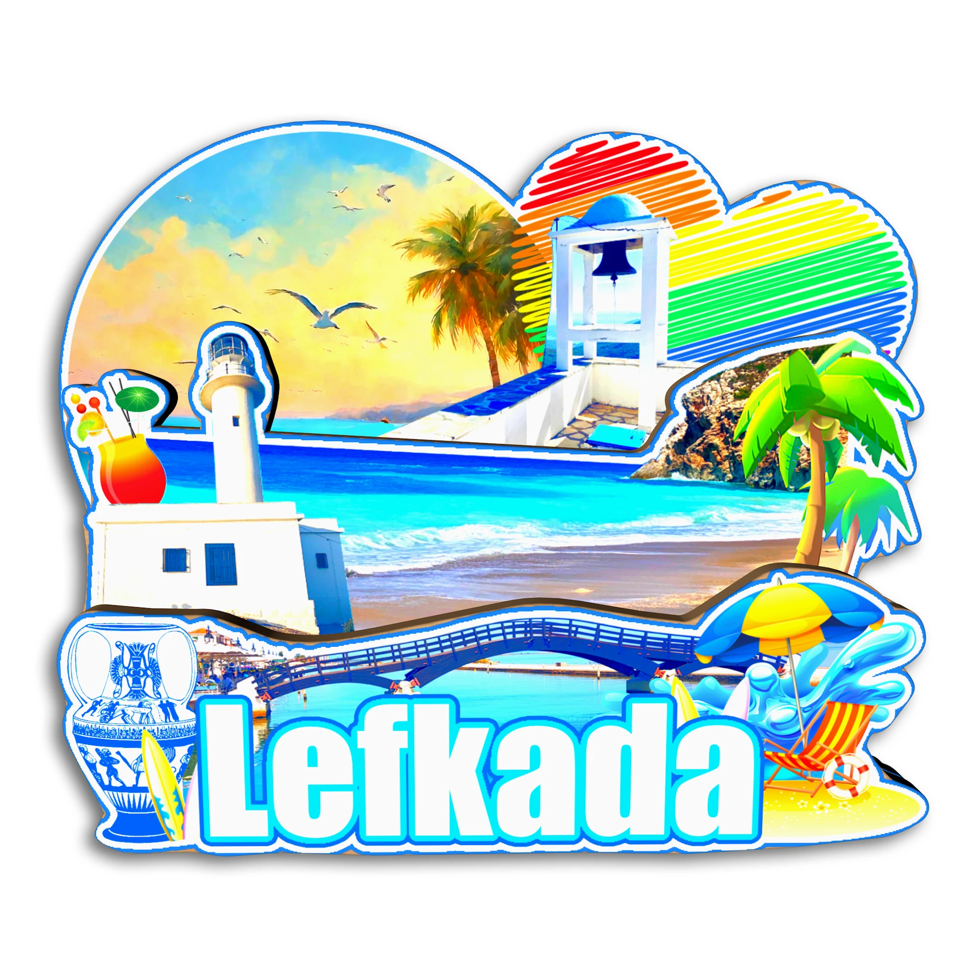Imã de Geladeira Lefkada Kamari Naxos Kos Kefallinia GRÉCIA Lembrança de Viagem Presente Artesanal Adesivo Decorativo para Geladeira