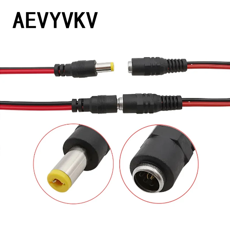 5PCS 2.1 x 5.5mm DC Male Female Power Pigtail Cable Connector Wire 12V DC Power Barrel Connectors 25CM for CCTV Security Camera