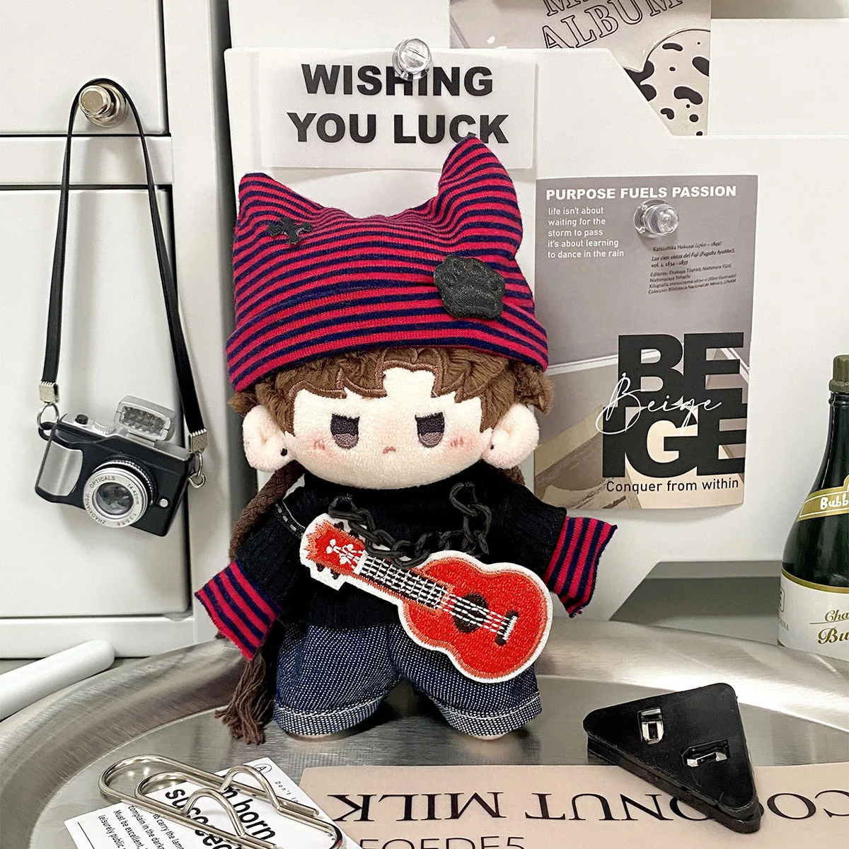 Mini Plush Idol ตุ๊กตาเสื้อผ้าสําหรับ Labubu Hip Hop สไตล์เสื้อยืดกางเกงหมวกกีตาร์แฟชั่น Music Star แฟนของขวัญ