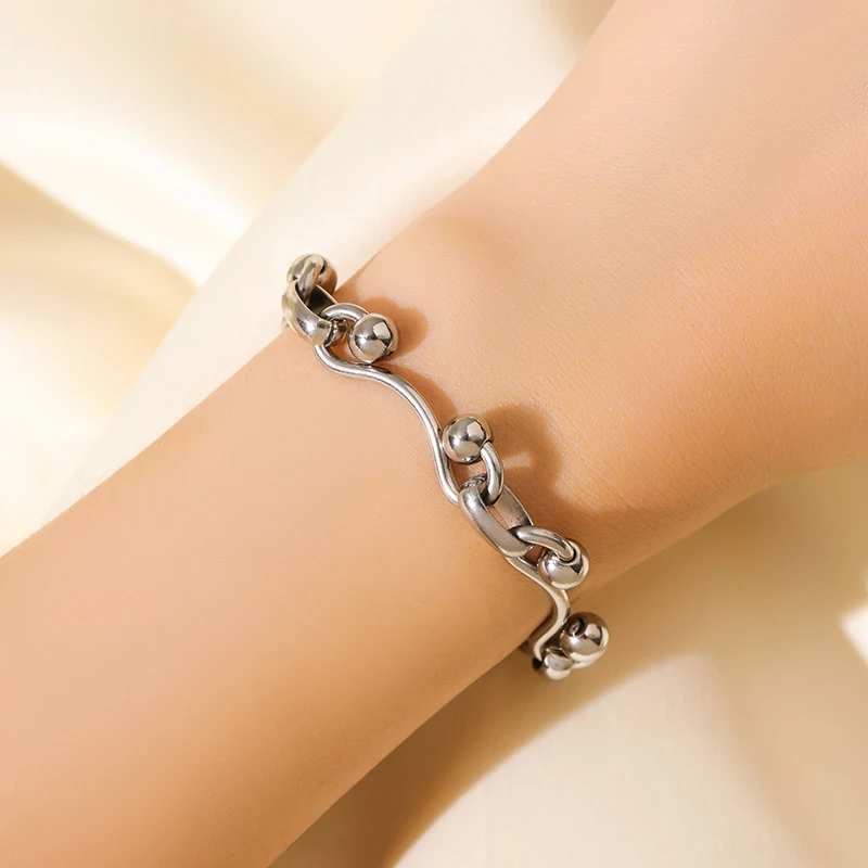 EILIECK 316L Edelstahl Metall Silberfarben Perlenkette Armband-Set für Damen Modischer Wasserdichter Schmuck Damengeschenk – Detail 9