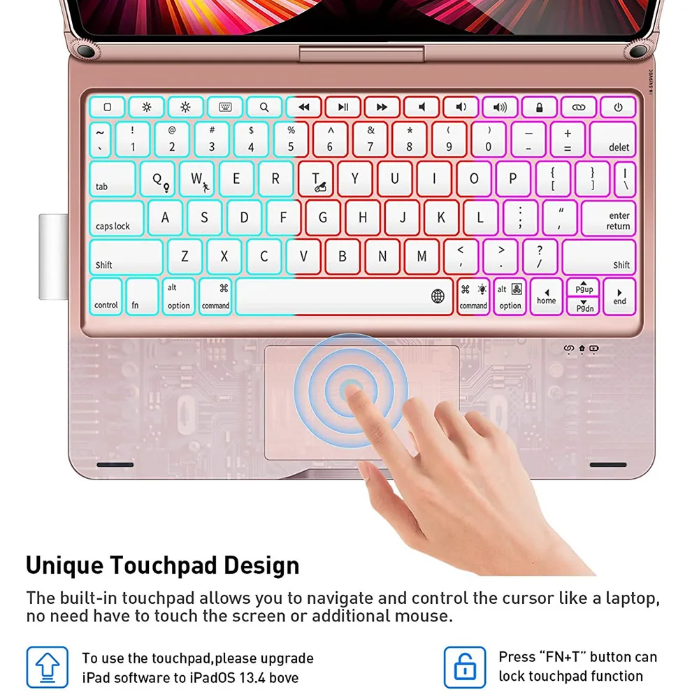 Rotate Magic Touchpad Keyboard Case for iPad Air13 11 2024 M2 Pro12.9 11 iPad 10.5 10.2 10th Air4 5 10.9 Backlit Keyboard Cover
