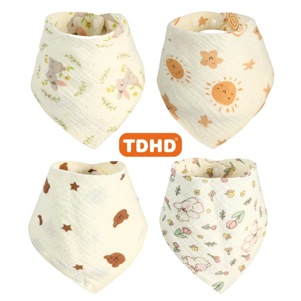 TDHD 8 Buah Oto Air Liur Makan Bayi Handuk Air Liur Segitiga Warna Solid Syal Bandana Katun Lembut Bib Tombol Jepret Dapat Disesuaikan