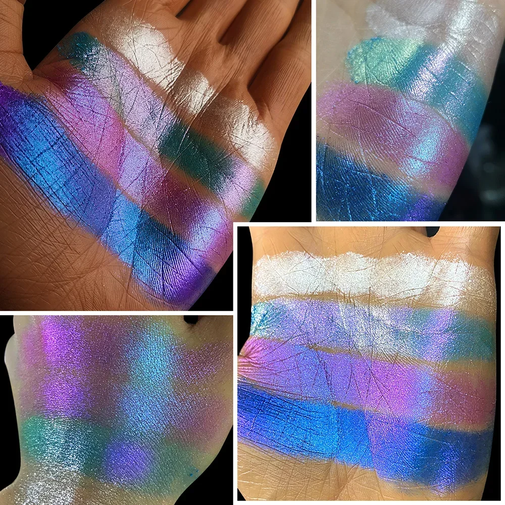 Private Label 4color Eyeshadow Palette Custom logo Optical Chameleon Light-change Diamond Bright Color Plastic Eye Shadow Makeup