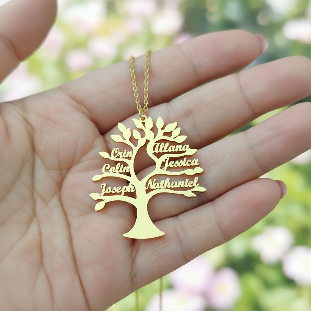 

Custom Tree Of Life Name Necklace Personalized Mother Kids Family Member Names Gold Stainless Steel Pendant Choker Jewelry Gifts
