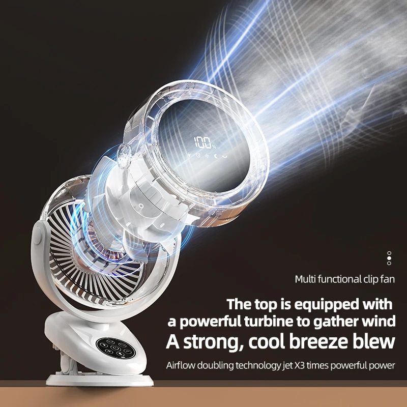 مروحة بمشبك متداولة مع مروحة سطح مكتب صغيرة تعمل بالتحكم عن بعد بقدرة 4000 مللي أمبير في الساعة ومروحة طاولة قابلة لإعادة الشحن بسعة كبيرة مع ضوء ليلي