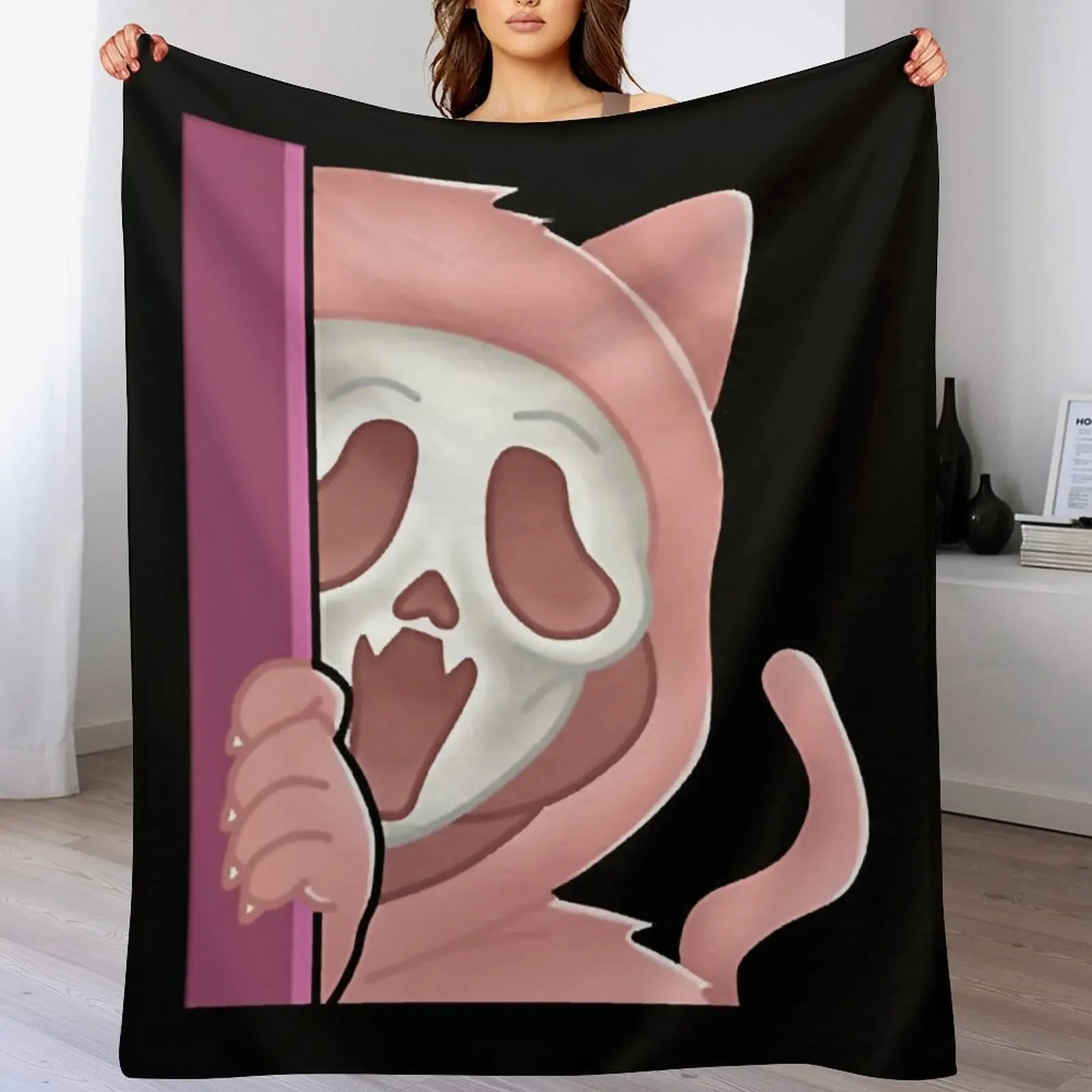 Kittenface (Pink) Throw Blanket Wrinkle Resistant Lightweight Blanket